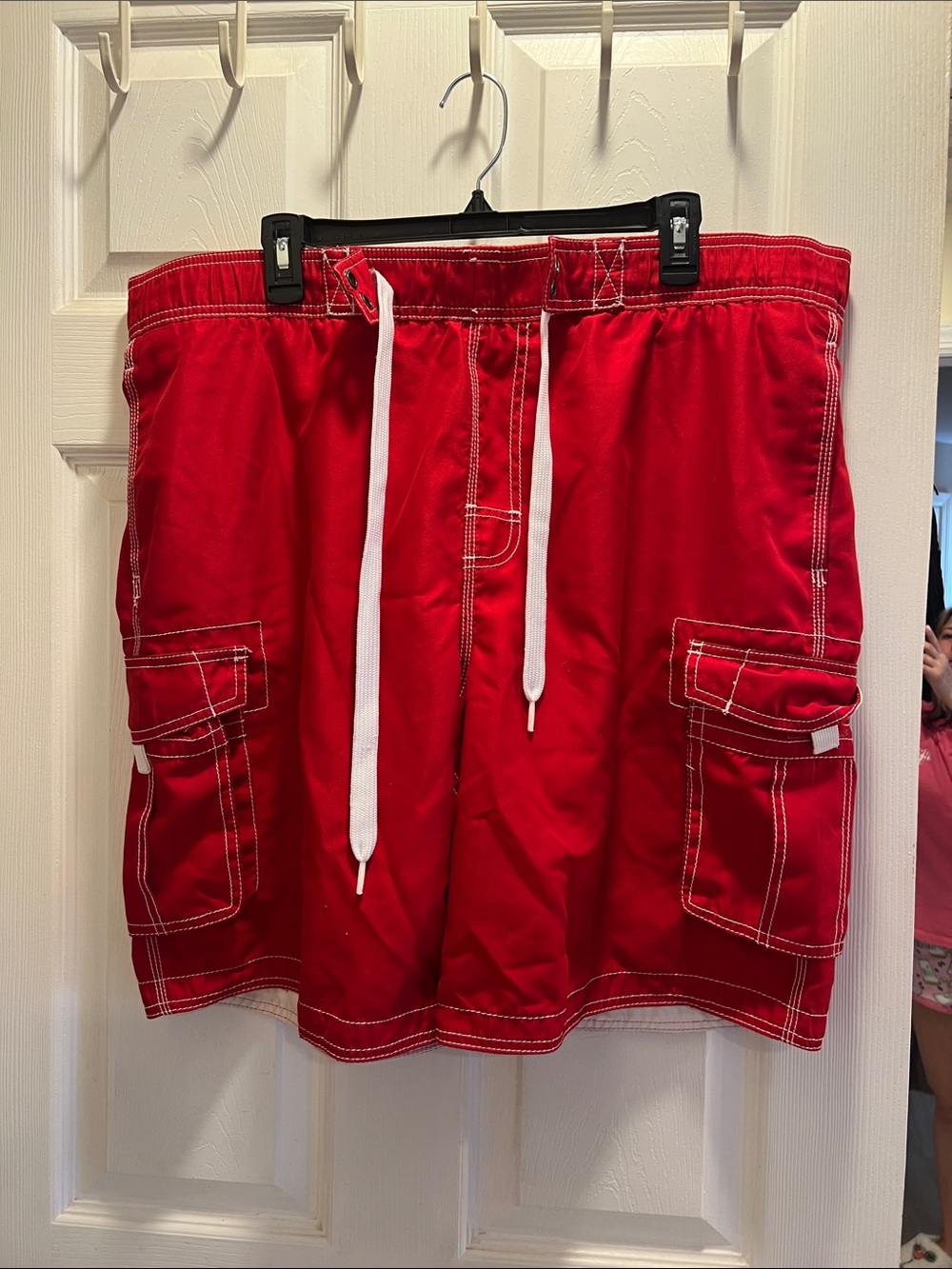 Men's Red Swim Trunks with Cargo Pockets